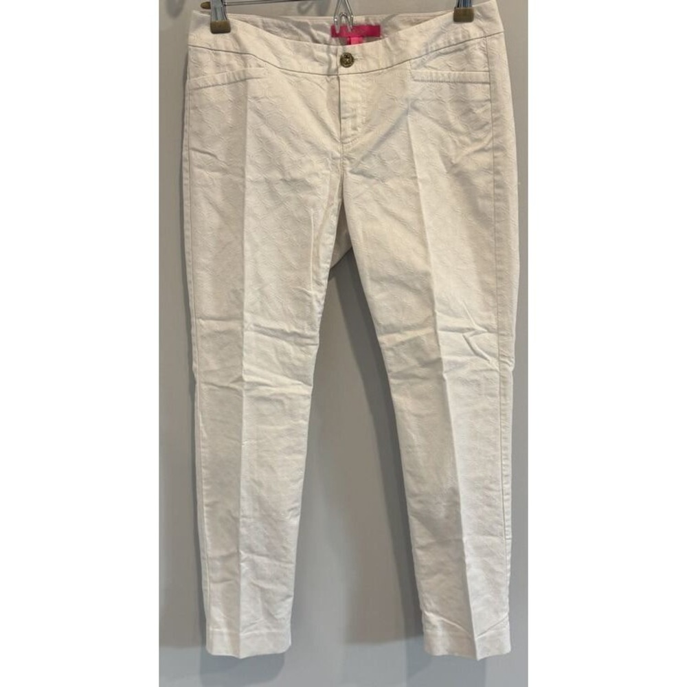 Lilly Pulitzer Kelly Ankle Size 4 Stretch Slim Ankle White Textured Jacquard